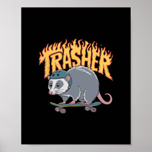 Trasher Skateboarding Opossum Helm Flammen Skate Poster
