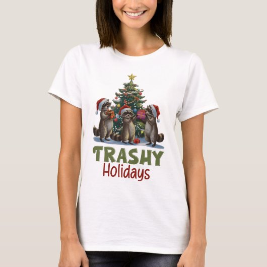 Trashy Holidays, Funny Christmas Raccoon T-Shirt (Vorderseite)