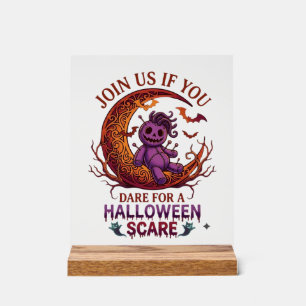 Trau dich Halloween Angst Lila Voodoo-Puppe Cresce Acrylschild