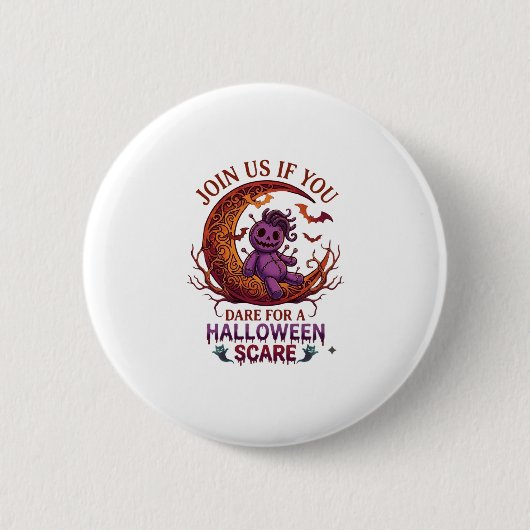 Trau dich Halloween Angst Lila Voodoo-Puppe Cresce Button (Vorderseite)
