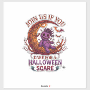 Trau dich Halloween Angst Lila Voodoo-Puppe Halbmo Aufkleber
