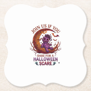 Trau dich Halloween Angst Lila Voodoo-Puppe Halbmo Untersetzer