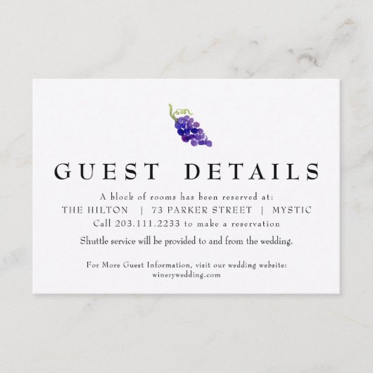 Trauben auf der Weinbaukarte - Detail Hochzeitskar Begleitkarte (Vorderseite)