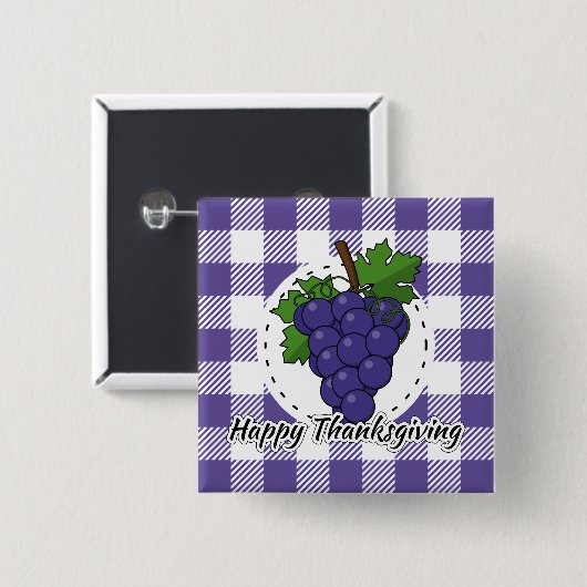 Trauben auf Kariertem Violett - Glückliches Ernted Button (Vorne & Hinten)