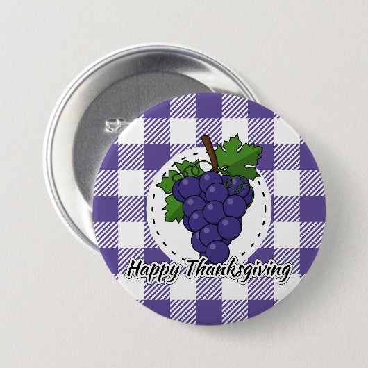 Trauben auf Kariertem Violett - Glückliches Ernted Button (Vorne & Hinten)