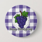 Trauben auf Kariertem Violett - Glückliches Ernted Button (Vorderseite)