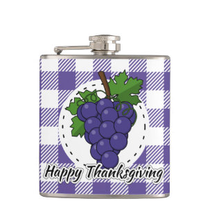 Trauben auf Kariertem Violett - Glückliches Ernted Flachmann