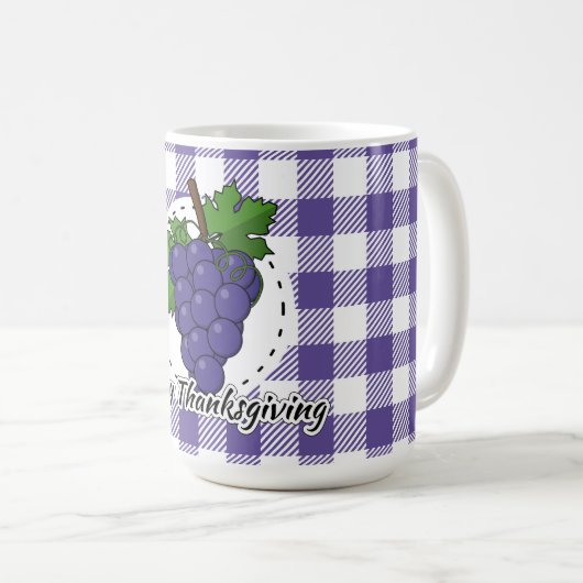 Trauben auf Kariertem Violett - Glückliches Ernted Kaffeetasse (VorderseiteRechts)