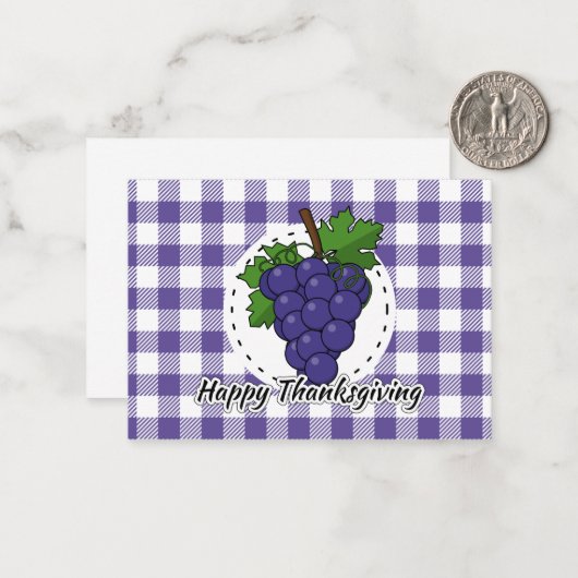 Trauben auf Kariertem Violett - Glückliches Ernted Mitteilungskarte (Vorderseite/Rückseite Beispiel)