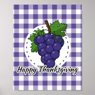 Trauben auf Kariertem Violett - Glückliches Ernted Poster
