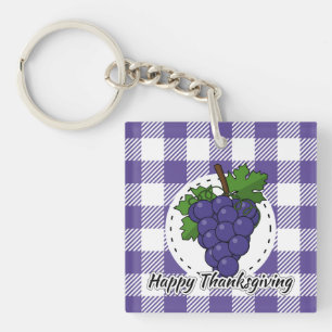 Trauben auf Kariertem Violett - Glückliches Ernted Schlüsselanhänger