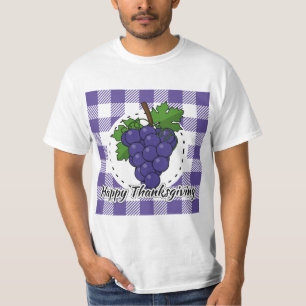 Trauben auf Kariertem Violett - Glückliches Ernted T-Shirt