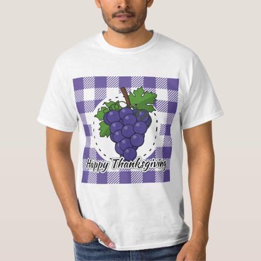 Trauben auf Kariertem Violett - Glückliches Ernted T-Shirt (Vorderseite)