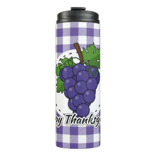 Trauben auf Kariertem Violett - Glückliches Ernted Thermosbecher