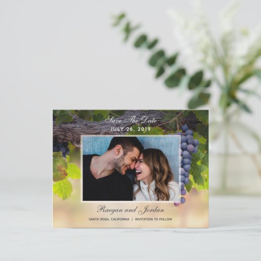 Trauben auf Rebflächen Foto Save the Date Karte (Stehend Vorderseite)