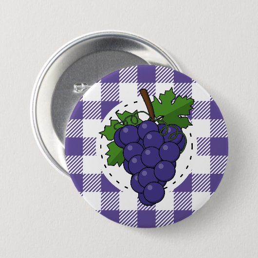 Trauben auf weißem violettem Karomuster Button (Vorne & Hinten)
