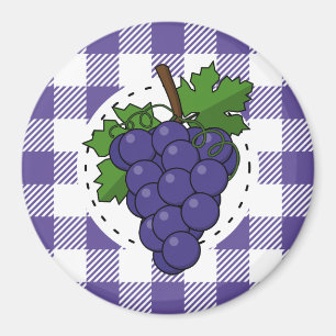Trauben auf weißem violettem Karomuster Magnet