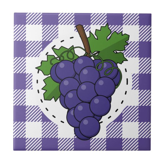 Trauben auf Weißviolett Kariert Fliese (Vorderseite)