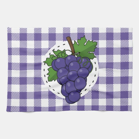 Trauben auf Weißviolett Kariert Geschirrtuch (Horizontal)