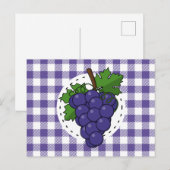 Trauben auf Weißviolett Kariert Postkarte (Vorne/Hinten)