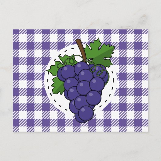 Trauben auf Weißviolett Kariert Postkarte (Vorderseite)