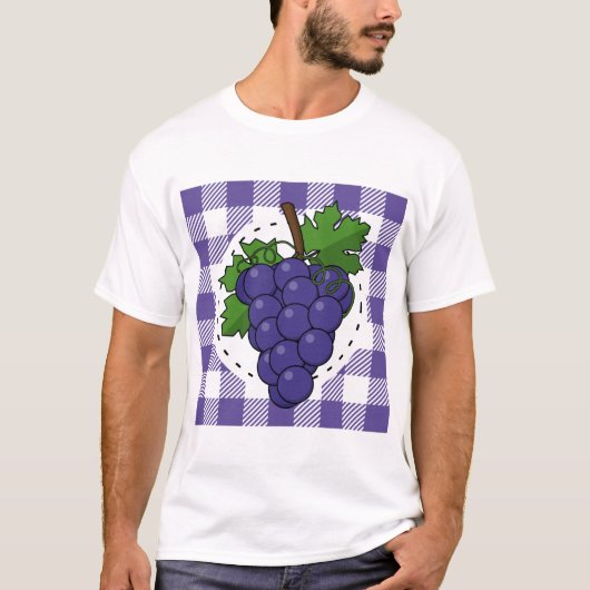 Trauben auf Weißviolett Kariert T-Shirt (Vorderseite)