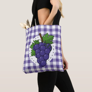 Trauben auf Weißviolett Kariert Tasche