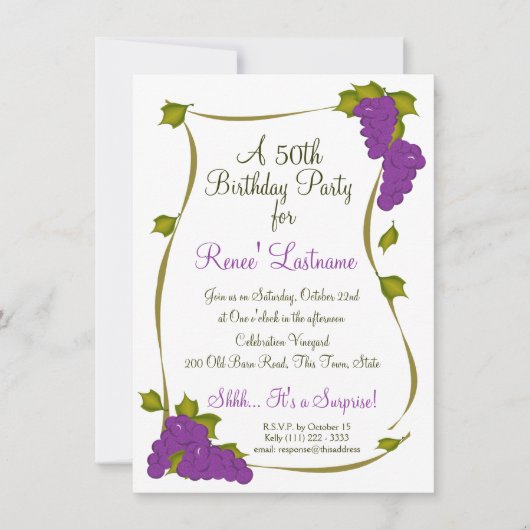 Trauben ernten 50. Geburtstag Einladung (Vorderseite)