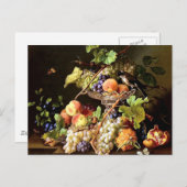 Trauben Frucht Bird Still Life Malerei Postkarte (Vorne/Hinten)