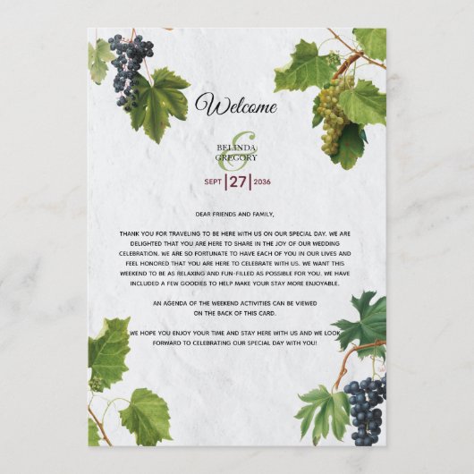 Trauben Griechische Insel Hochzeit Programm (Vorderseite)