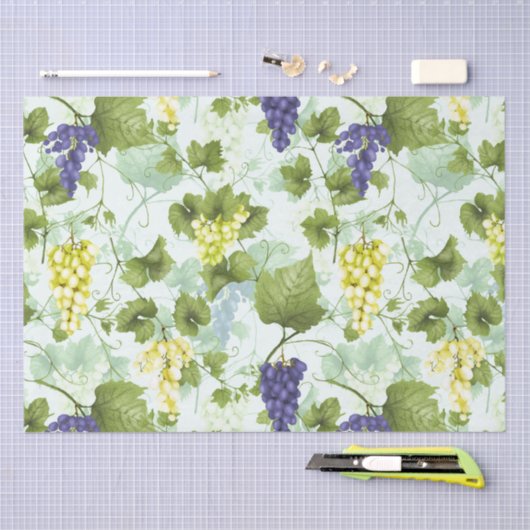 Trauben Handgezeichnetes Sommerfruchtmuster auf Mi Seidenpapier (Handwerk)