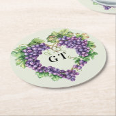 Trauben Herz Monogramm Initialen Runder Pappuntersetzer (Angewinkelt)