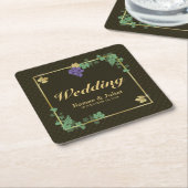 Trauben mit Goldrahmen-Hochzeitspapier-Untersetzer Rechteckiger Pappuntersetzer (angewinkelt)