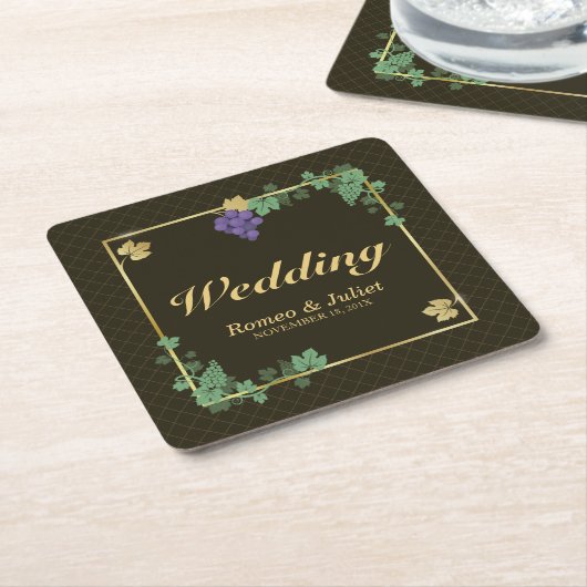 Trauben mit Goldrahmen-Hochzeitspapier-Untersetzer Rechteckiger Pappuntersetzer (angewinkelt)