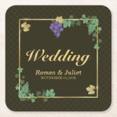 Trauben mit Goldrahmen-Hochzeitspapier-Untersetzer Rechteckiger Pappuntersetzer (Vorderseite)