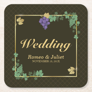Trauben mit Goldrahmen-Hochzeitspapier-Untersetzer Rechteckiger Pappuntersetzer