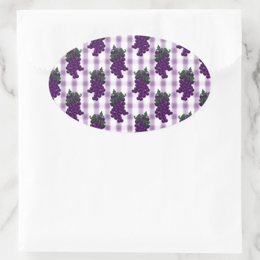 Trauben n Gingham Ovaler Aufkleber (Tasche)