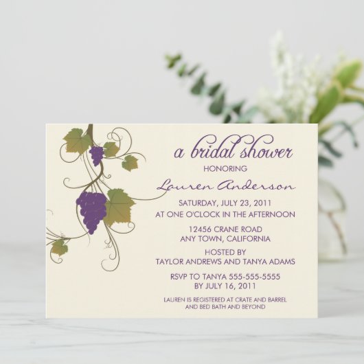 Trauben-Rebe-Brautparty Einladung (Stehend Vorderseite)