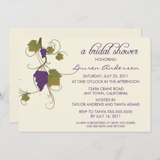 Trauben-Rebe-Brautparty Einladung (Vorne/Hinten)