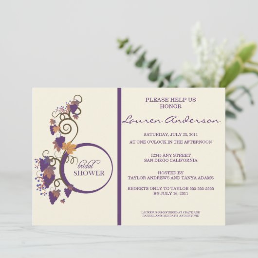 Trauben-Rebe-Brautparty-Einladung Einladung (Stehend Vorderseite)