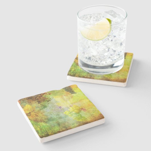 Trauben und Blätter Kalkstein Untersetzer (Seitenansicht)