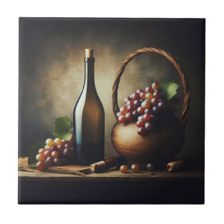 Trauben und eine Flasche Wein Stillleben Fliese