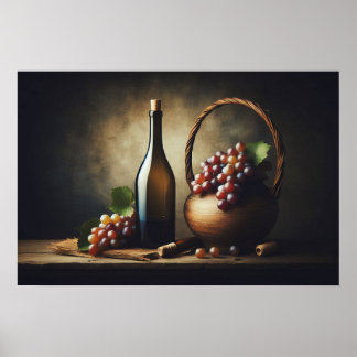 Trauben und eine Flasche Wein Stillleben Poster