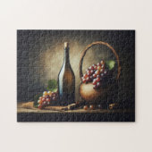Trauben und eine Flasche Wein Stillleben Puzzle (Horizontal)