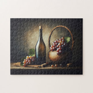 Trauben und eine Flasche Wein Stillleben Puzzle
