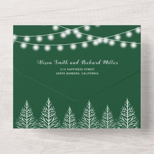 Trauben und Lichter smaragdgrüne Winterhochzeit All In One Einladung (Rückseite)