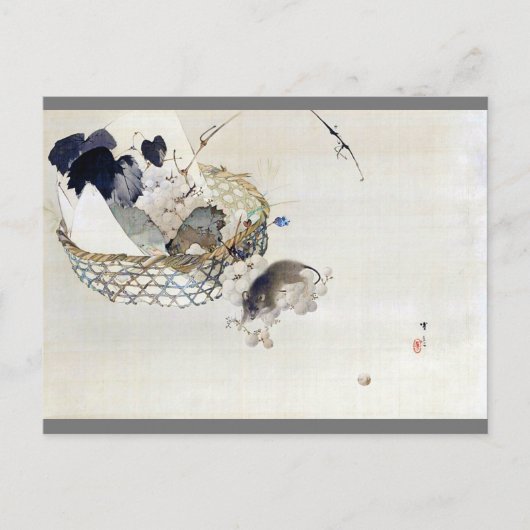 Trauben und Maus, Watanabe Seitei Postkarte (Vorderseite)