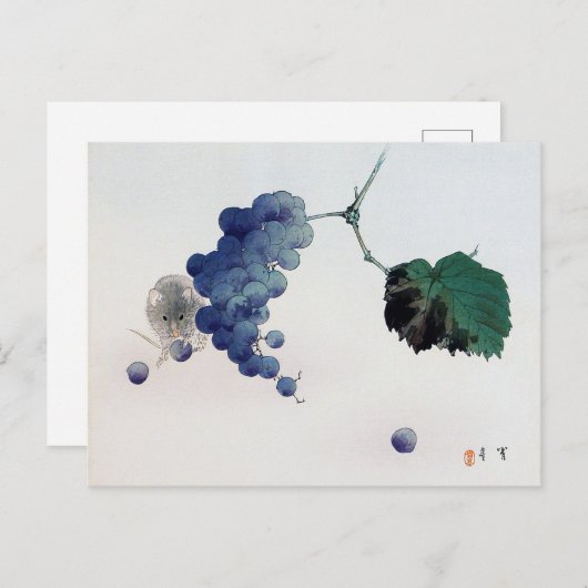 Trauben und Maus, Watanabe Seitei Postkarte (Vorne/Hinten)