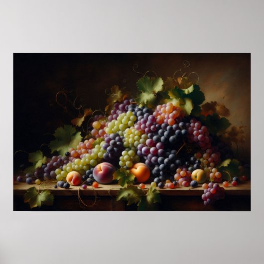 Trauben und Obst Stillleben Malerei Poster (Vorne)