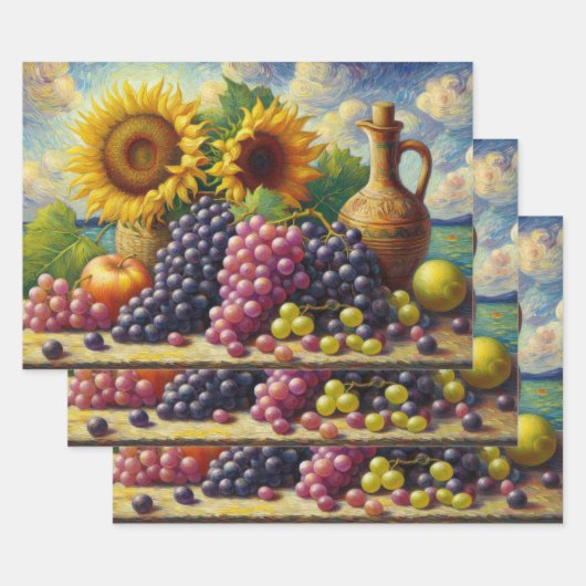 Trauben und Sonnenblumen Ölgemälde Dekoupage Geschenkpapier Set (Set)